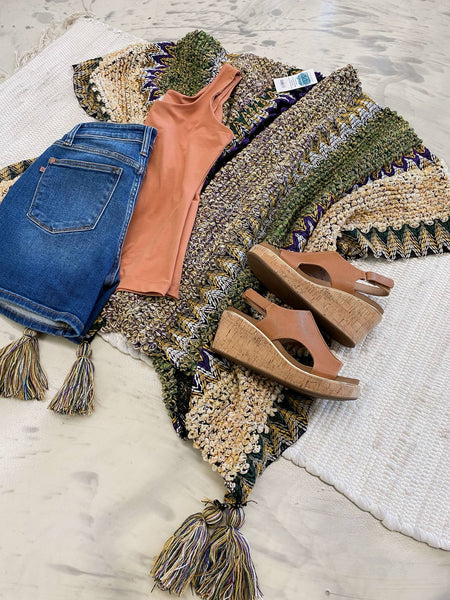 Ruana Crochet Kimono Mustard
