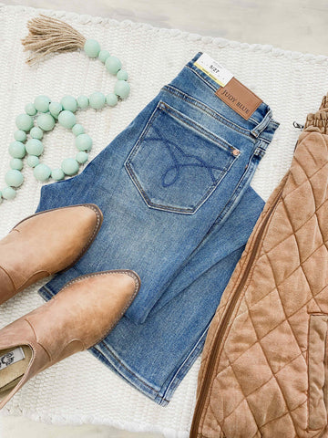 Judy Blue HW Tummy Control Embroidered Bootcut Short Inseam