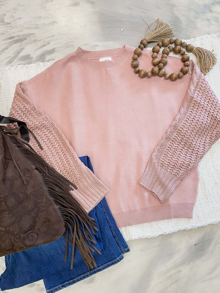 Cable Knit Sleeve Sweater Mauve