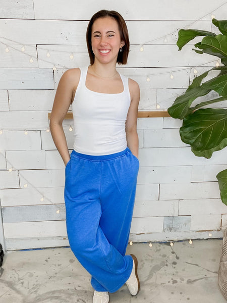 Michelle Mae Wide Leg Vintage Wash Bottoms in Winter Blue