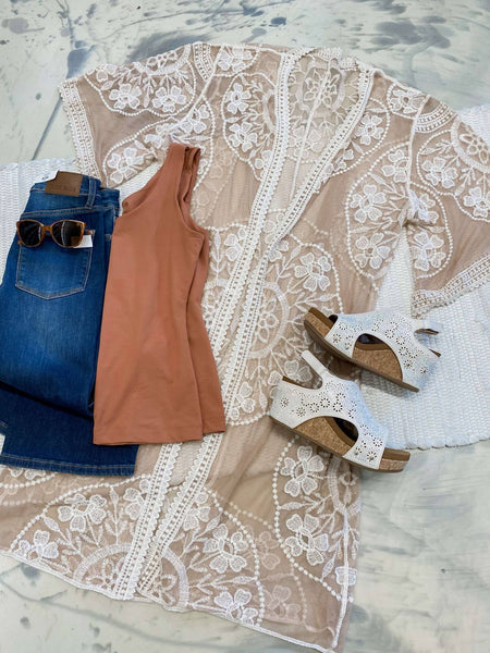 Longline Lace Kimono in Rose