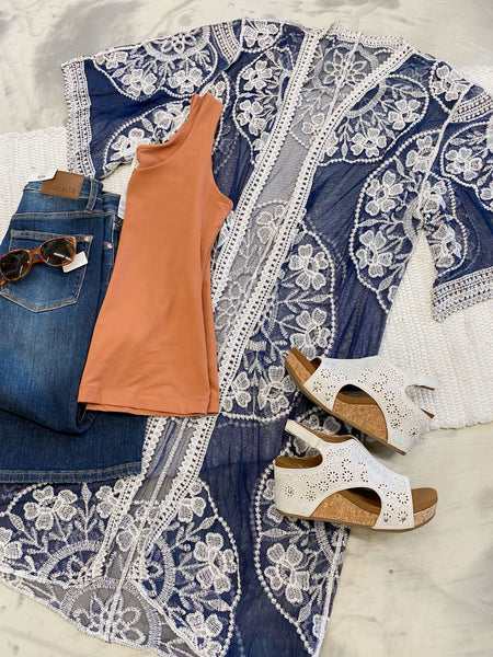 Longline Lace Kimono in Navy