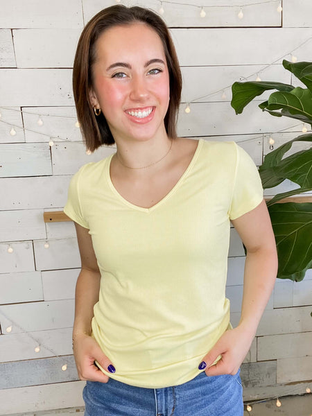 Hold Tight V-Neck Tee in Yellow