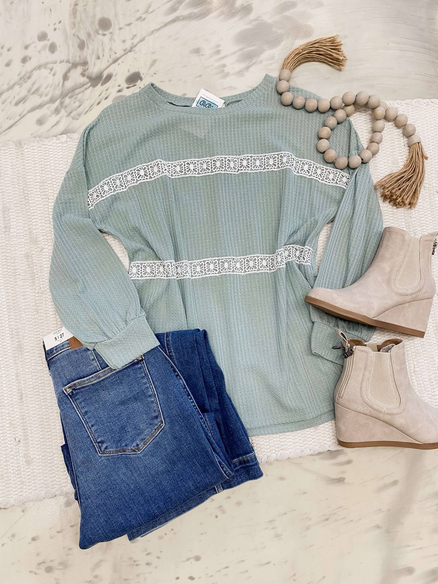 Waffle Knit Sage Lace