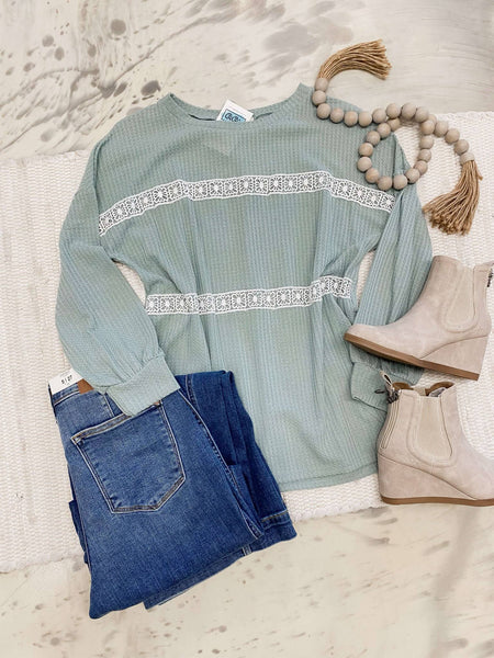 Waffle Knit Sage Lace