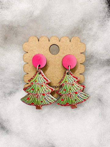 Pink Tree Earrings