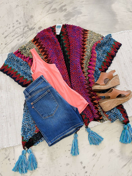 Ruana Crochet Kimono Magenta