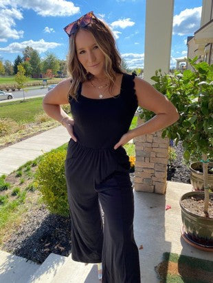 Ruffle Black Jumpsuit w/ Pockets