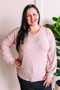 Long Sleeve Heart Knit Top In Soft Rose
