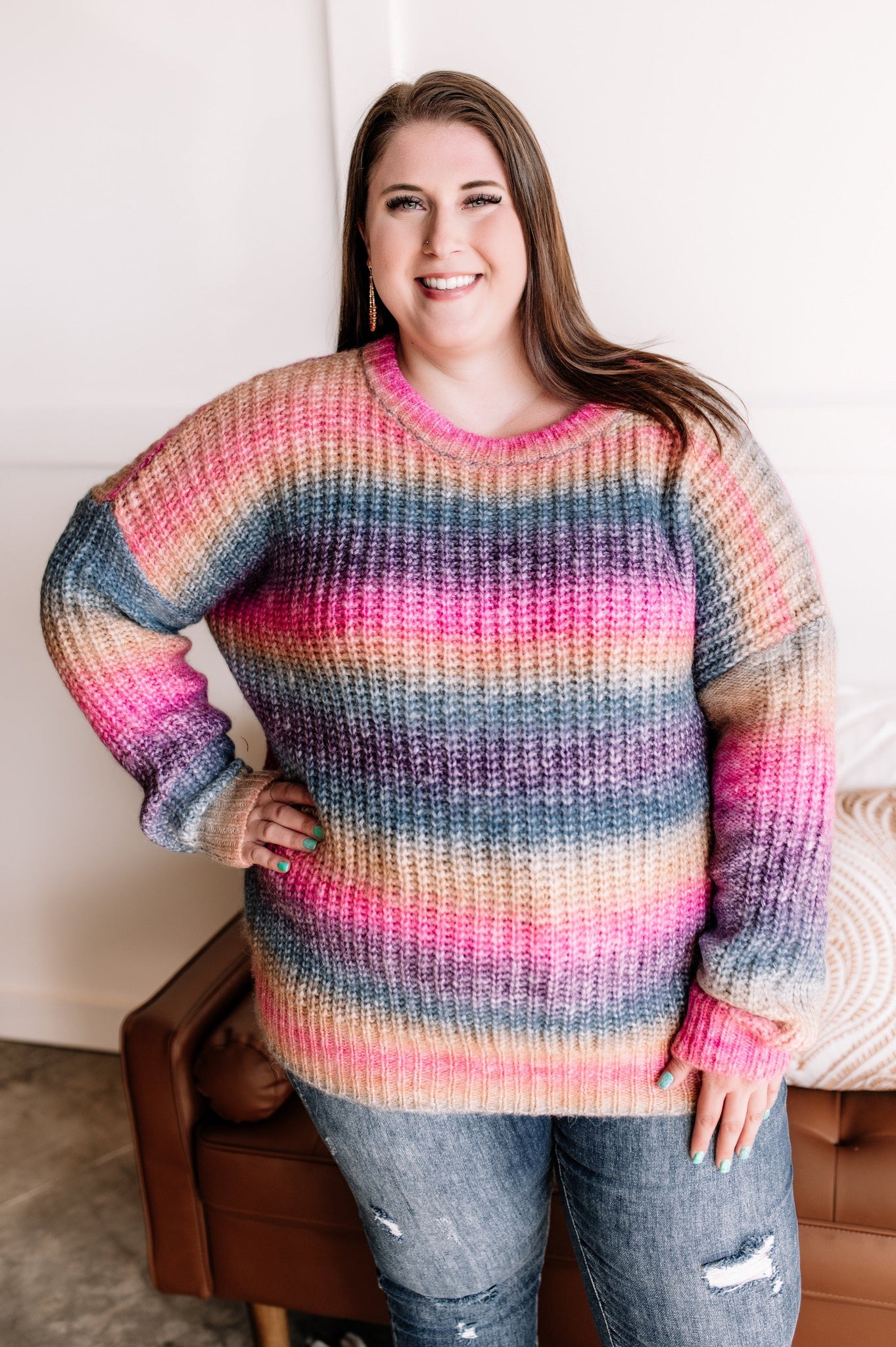 Loop Me In Knit Sweater In Soft Rainbow