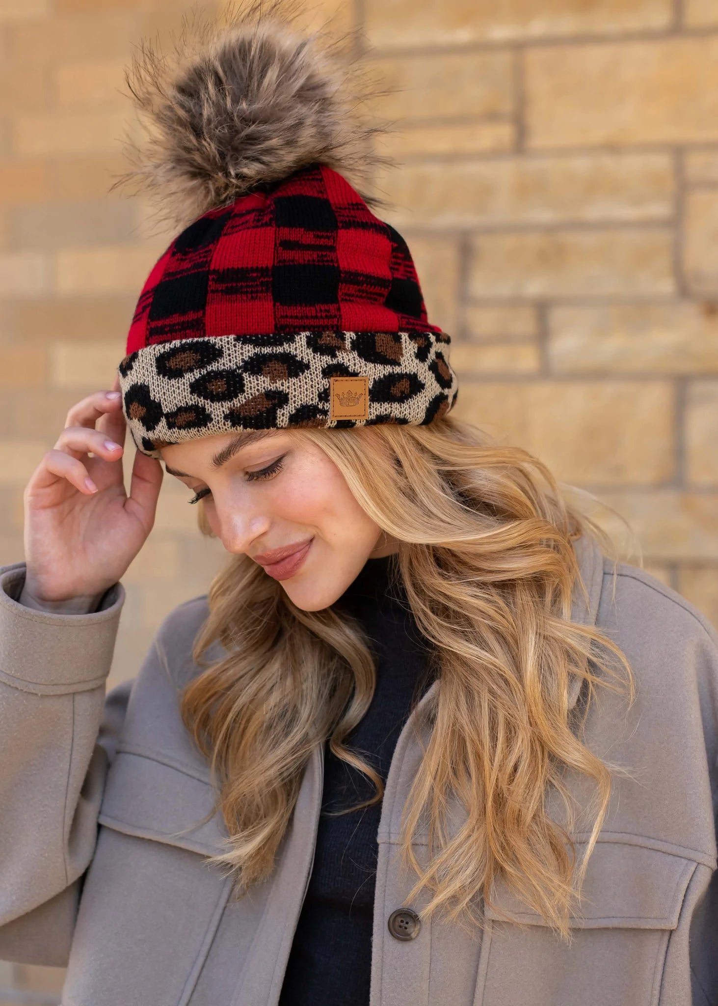 BF Fleece Plaid Leo Beanie