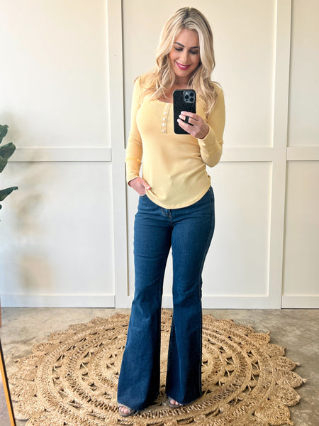 Henley Top In Pale Daffodil Yellow