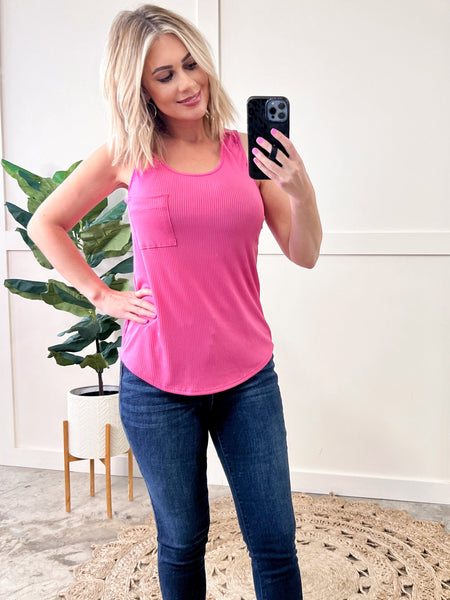 Soft Ribbed Sleeveless Top In Bright Pink
