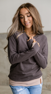 Ampersand Ave Charcoal & Mauve Side Zip Pullover