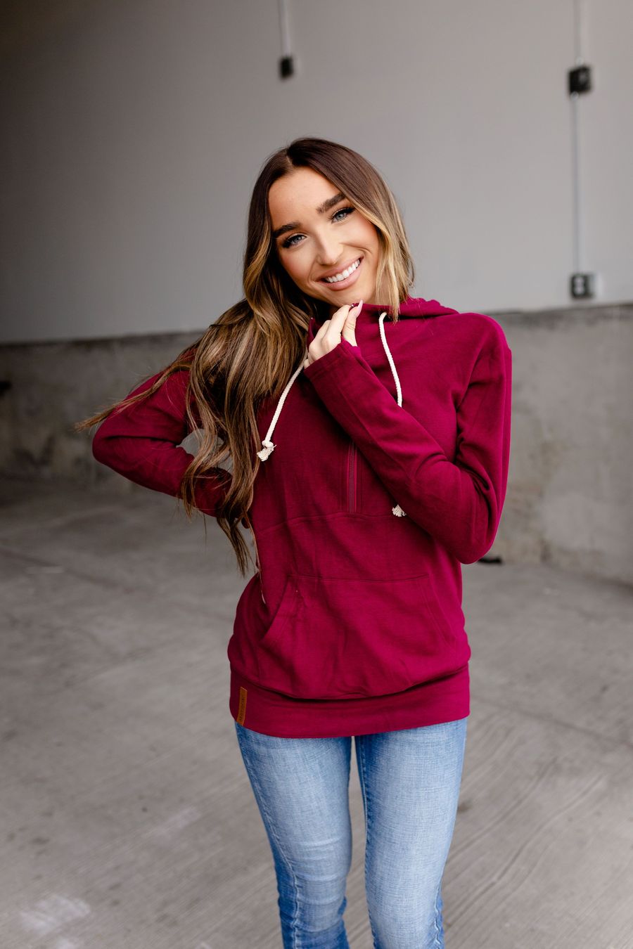 Ampersand Ave Performance Fleece Half Zip Cherry