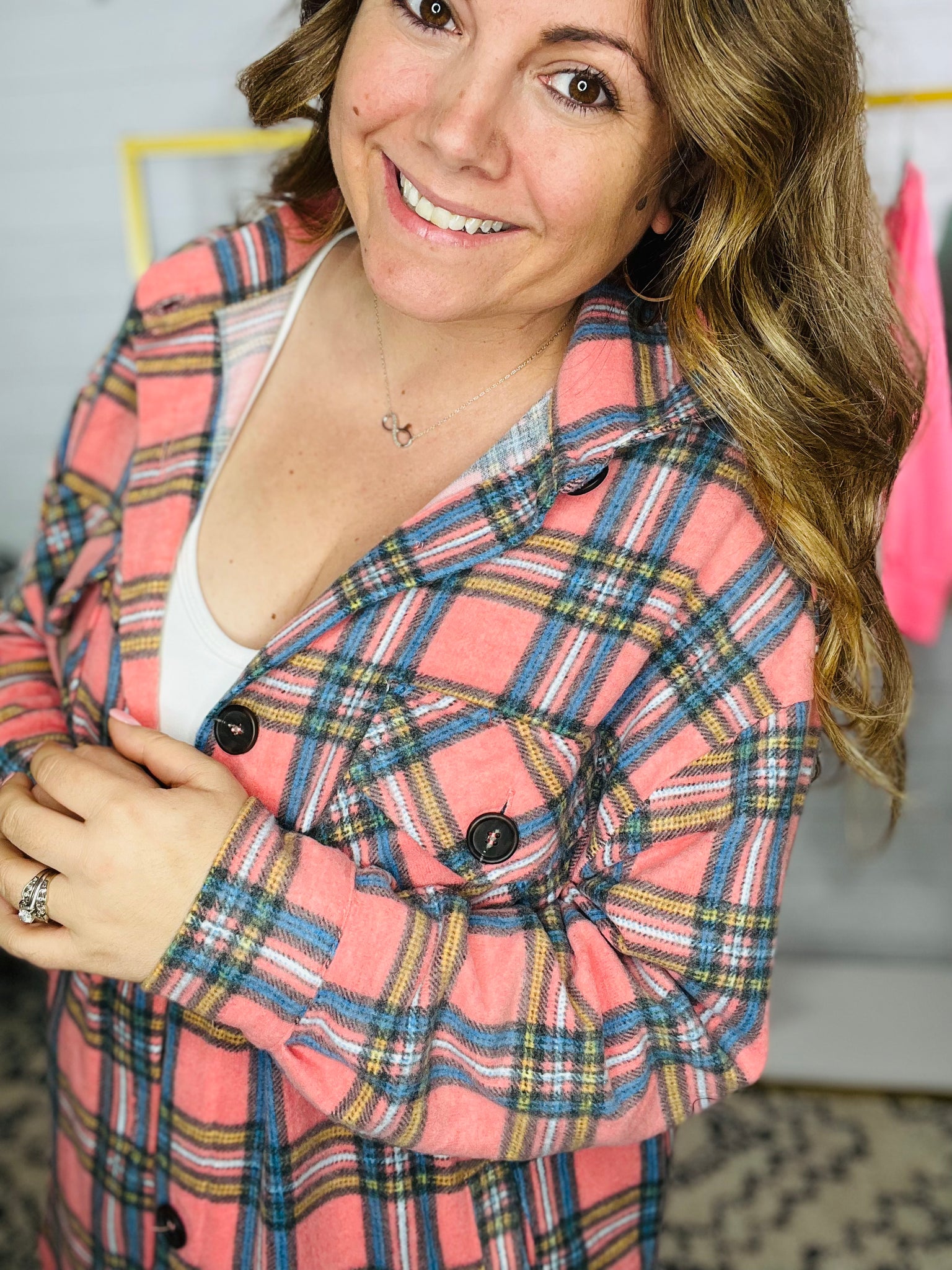 Plaid Perfection Shacket Coral