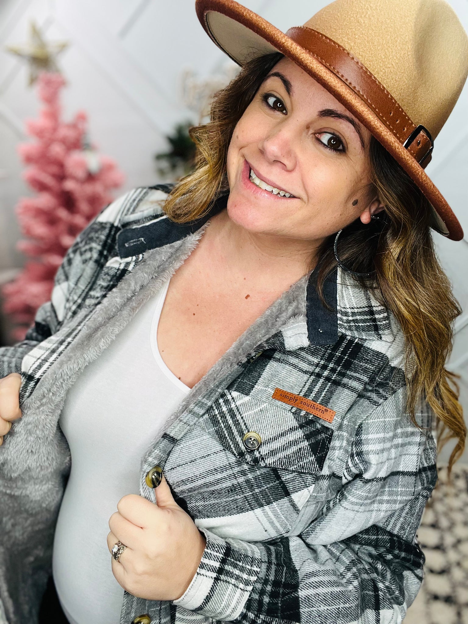 Sherpa Shacket Plaid Gray