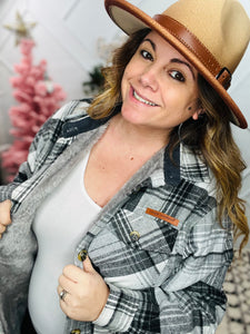 Sherpa Shacket Plaid Gray