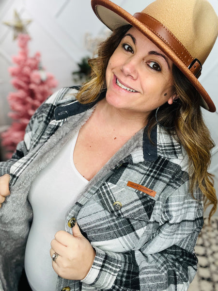Sherpa Shacket Plaid Gray
