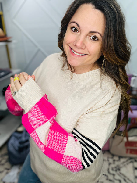 Amie Pink Plaid Sweater