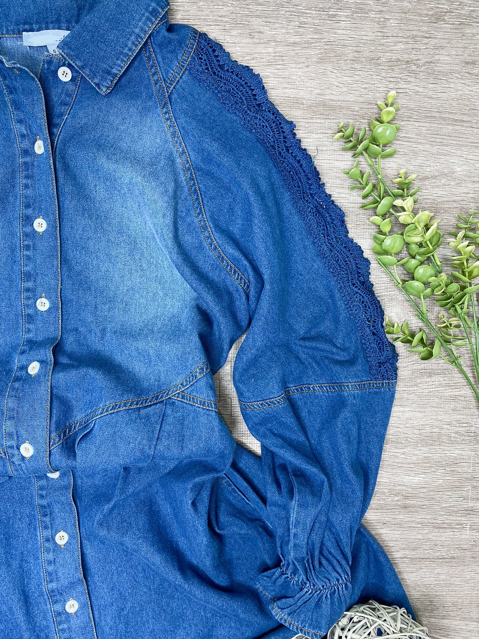 Chambray Fray Button-Up Dress
