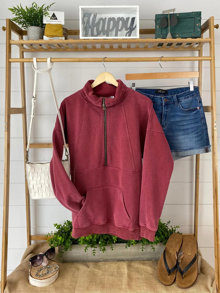Vintage Wash Half Zip Wine