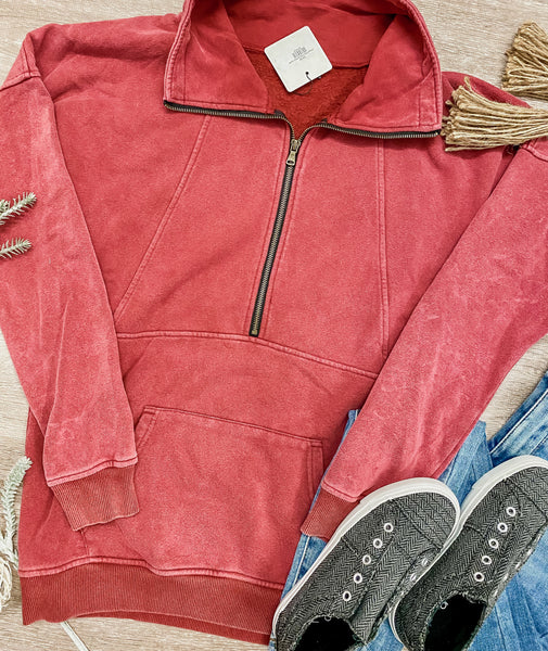 Vintage Wash Half Zip Wine