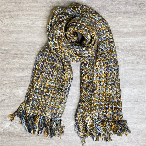 Mustard/Blue/Brown Woven Loom Scarf