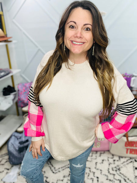 Amie Pink Plaid Sweater