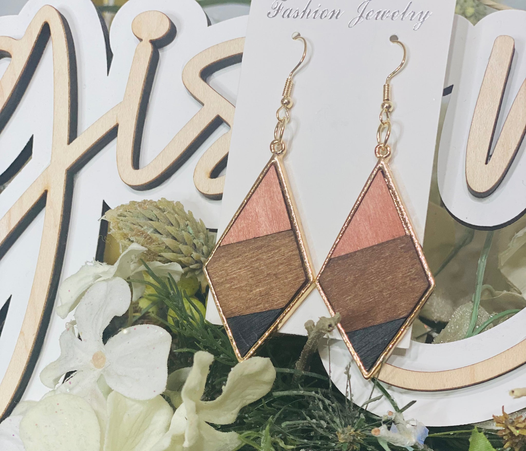 Wooden Puzzle Gold Earrings