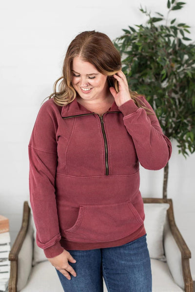 Vintage Wash Half Zip Wine
