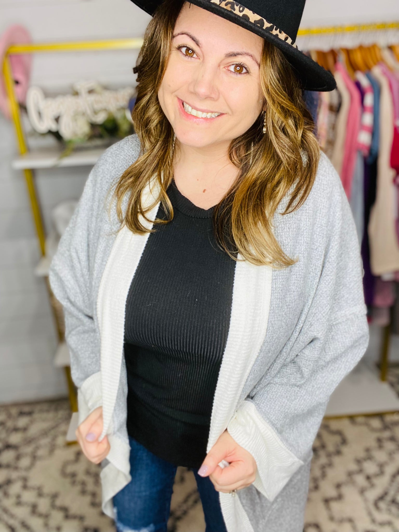 Gray White Cardi