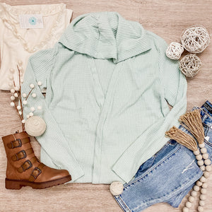 Hooded Waffle Cardigan Sage