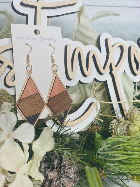 Wooden Puzzle Gold Earrings