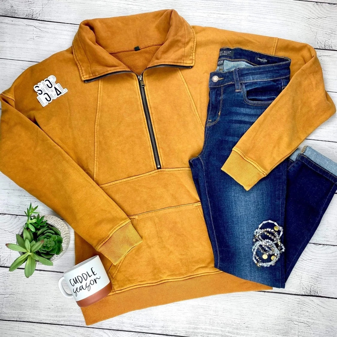Vintage Wash Half Zip Mustard