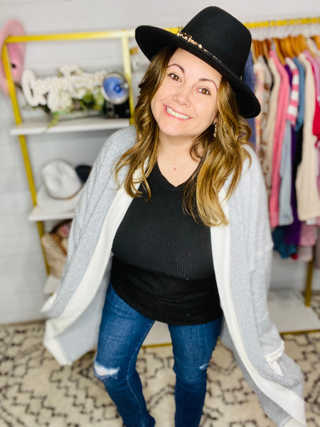 Gray White Cardi