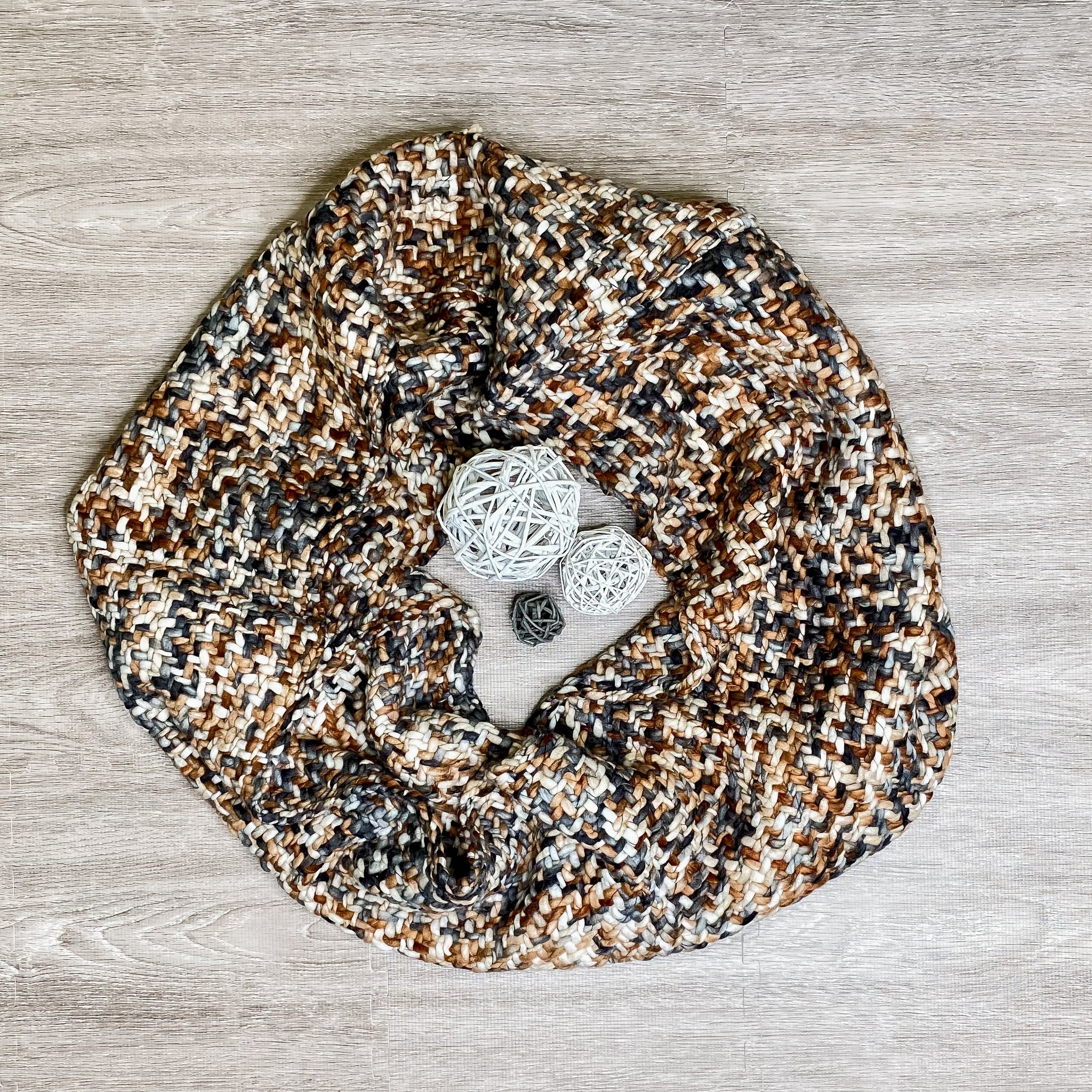 Gray/Brown Woven Loom Infinity Scarf