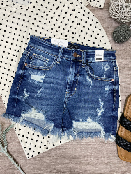 Judy Blue HW Destroyed Fray Hem Shorts