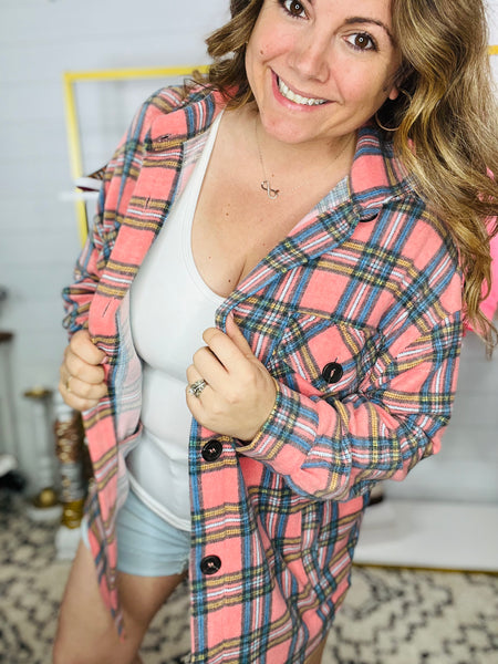 Plaid Perfection Shacket Coral