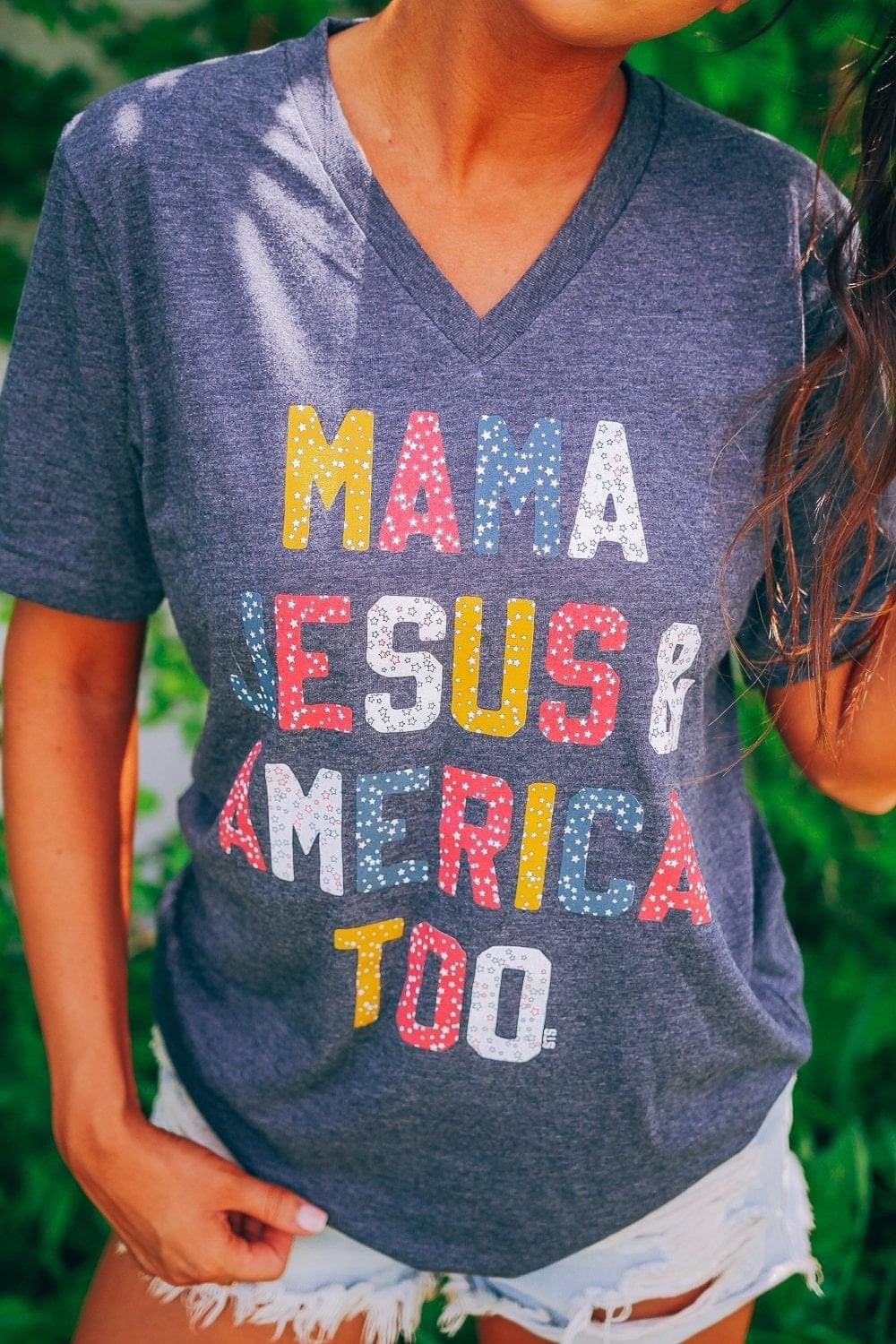 Mama Jesus & America too V-neck