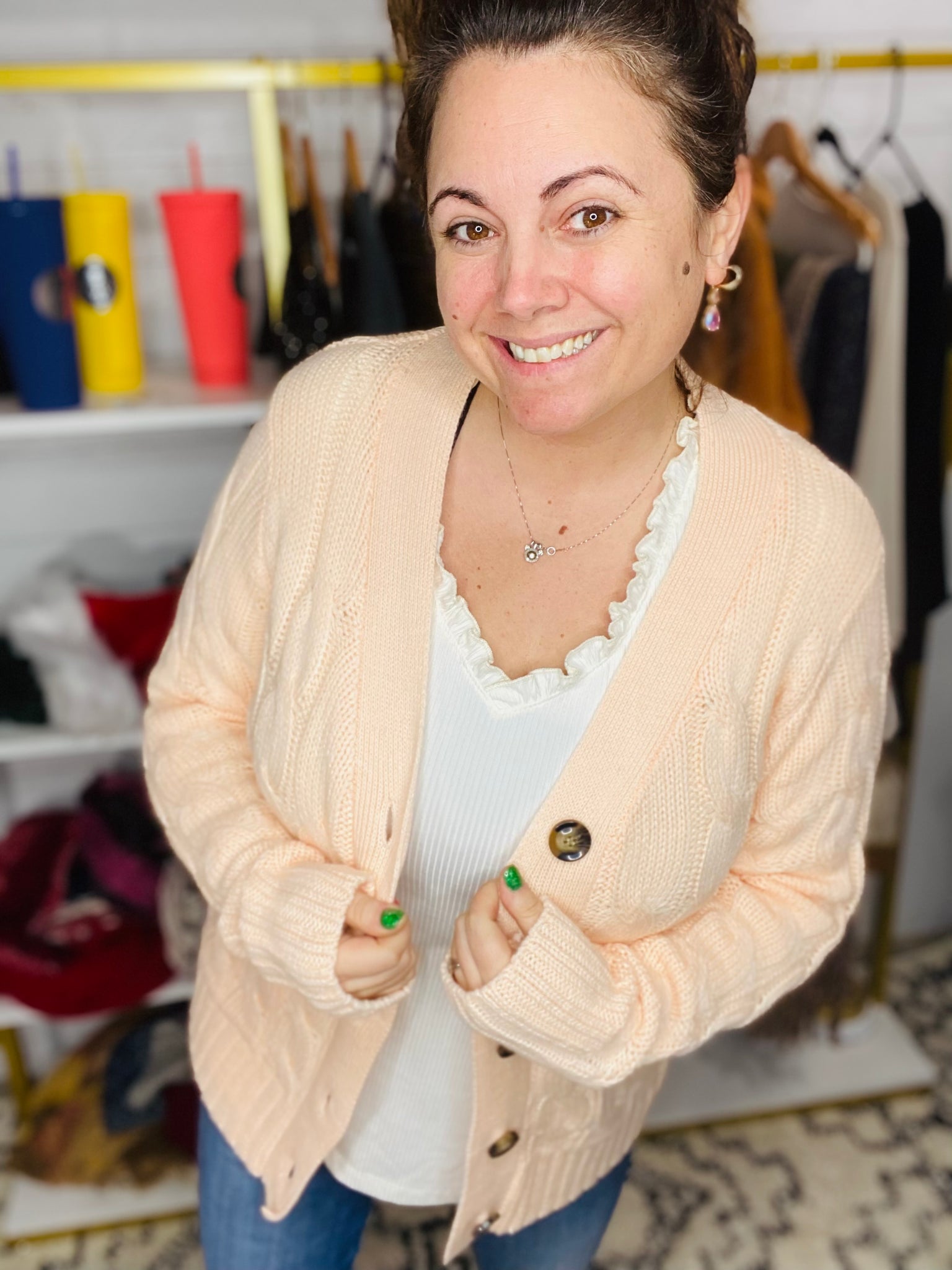 Peach Cable Knit Sweater