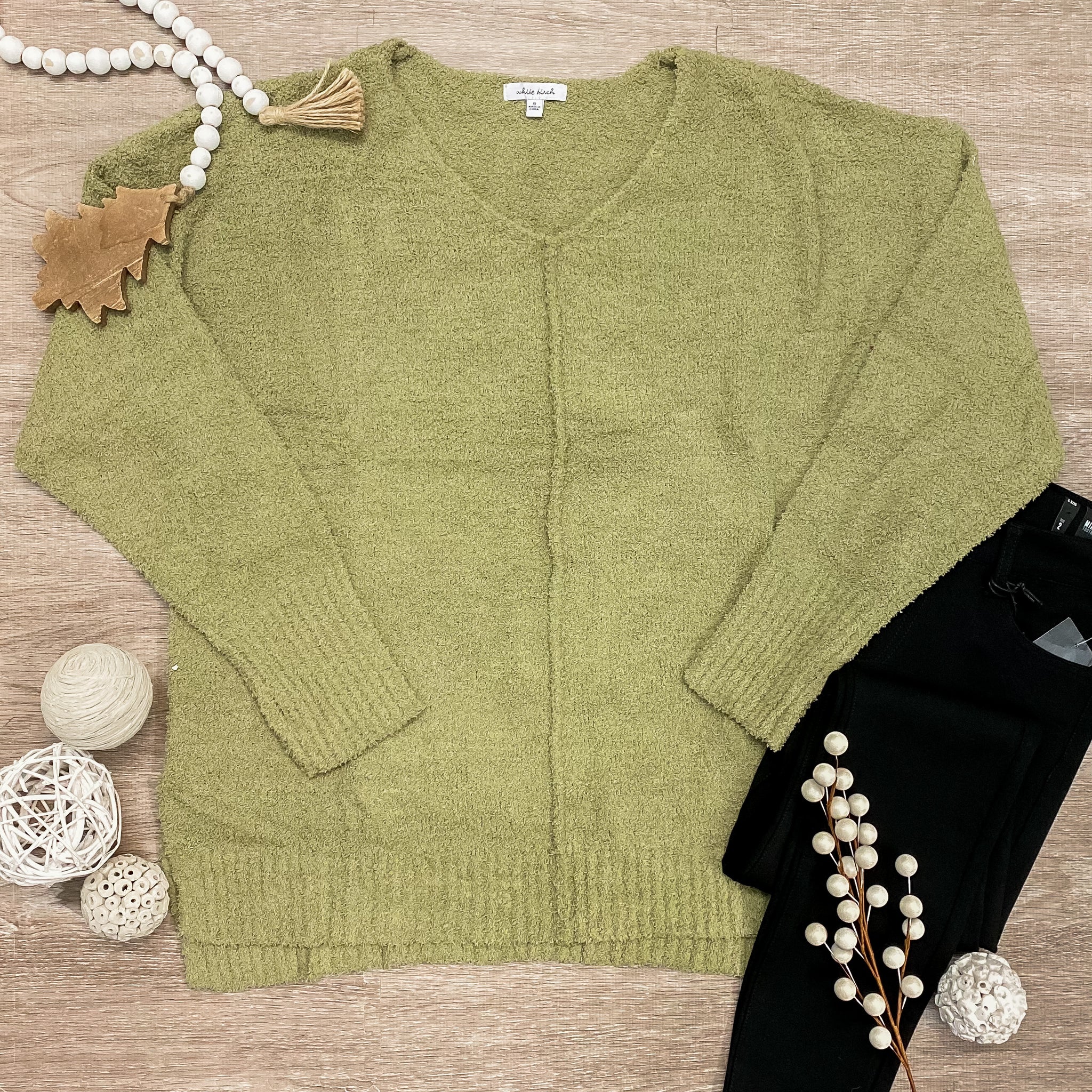Lighten' Olive V-Neck Sweater