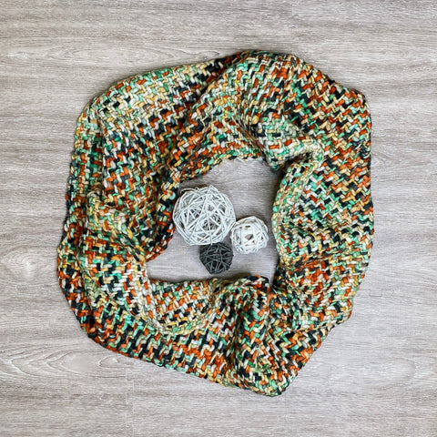 Rust/Mint/Yellow Woven Loom Infinity Scarf