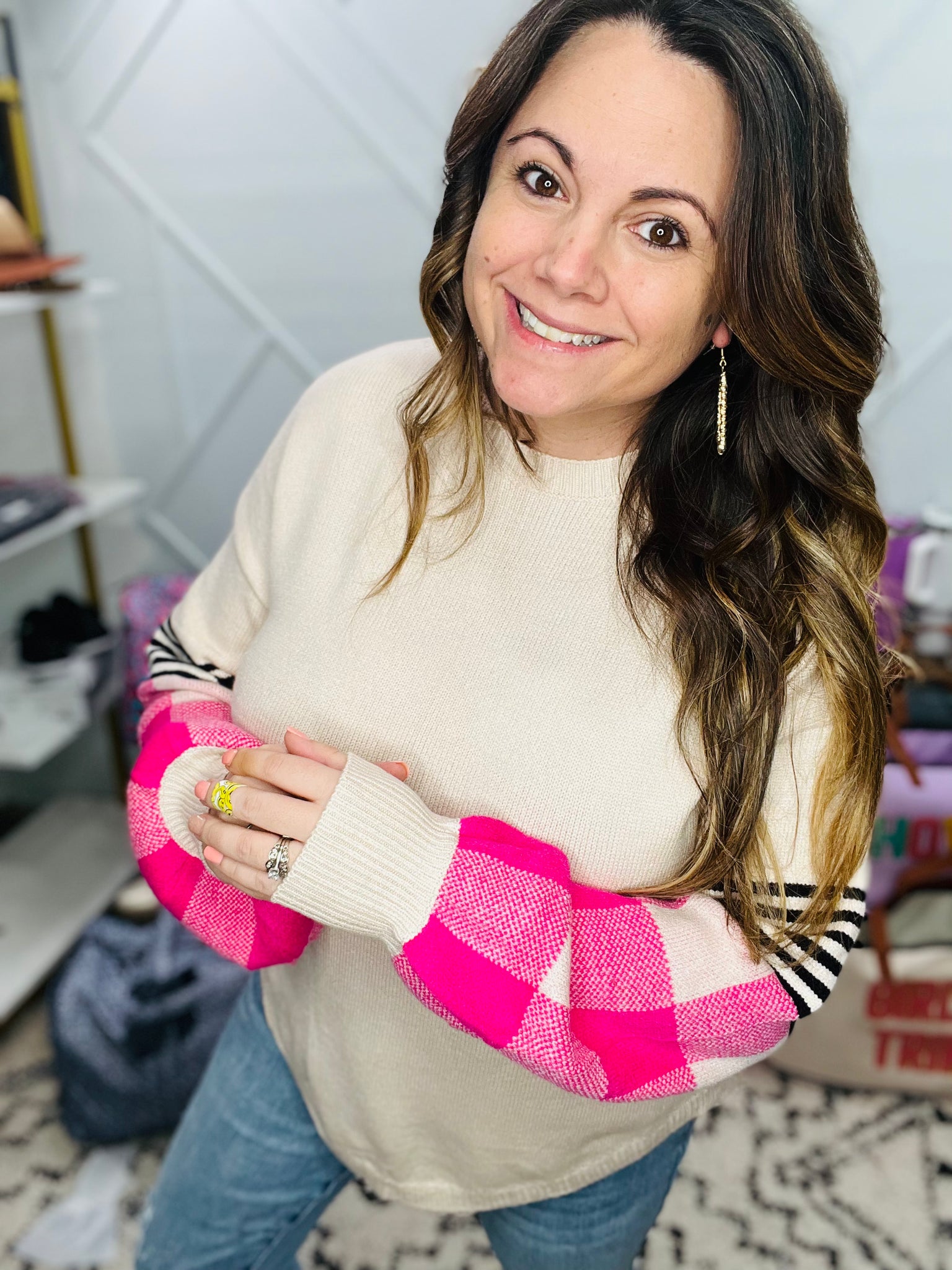 Amie Pink Plaid Sweater