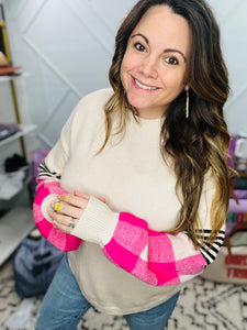 Amie Pink Plaid Sweater