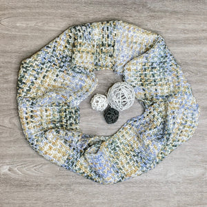 Light Blue/White Woven Loom Infinity Scarf