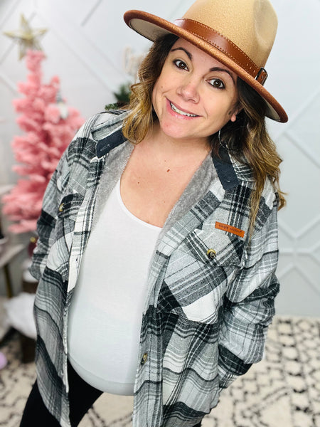 Sherpa Shacket Plaid Gray