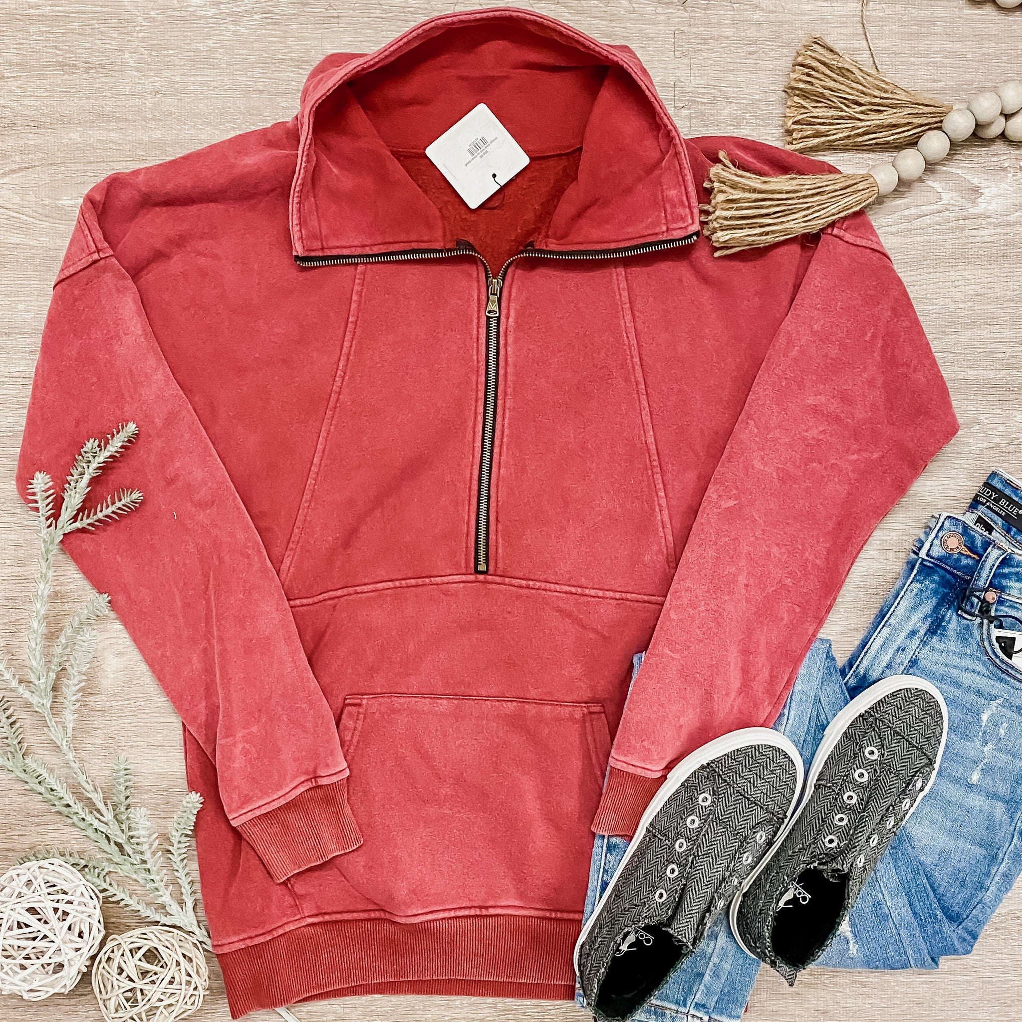 Vintage Wash Half Zip Wine
